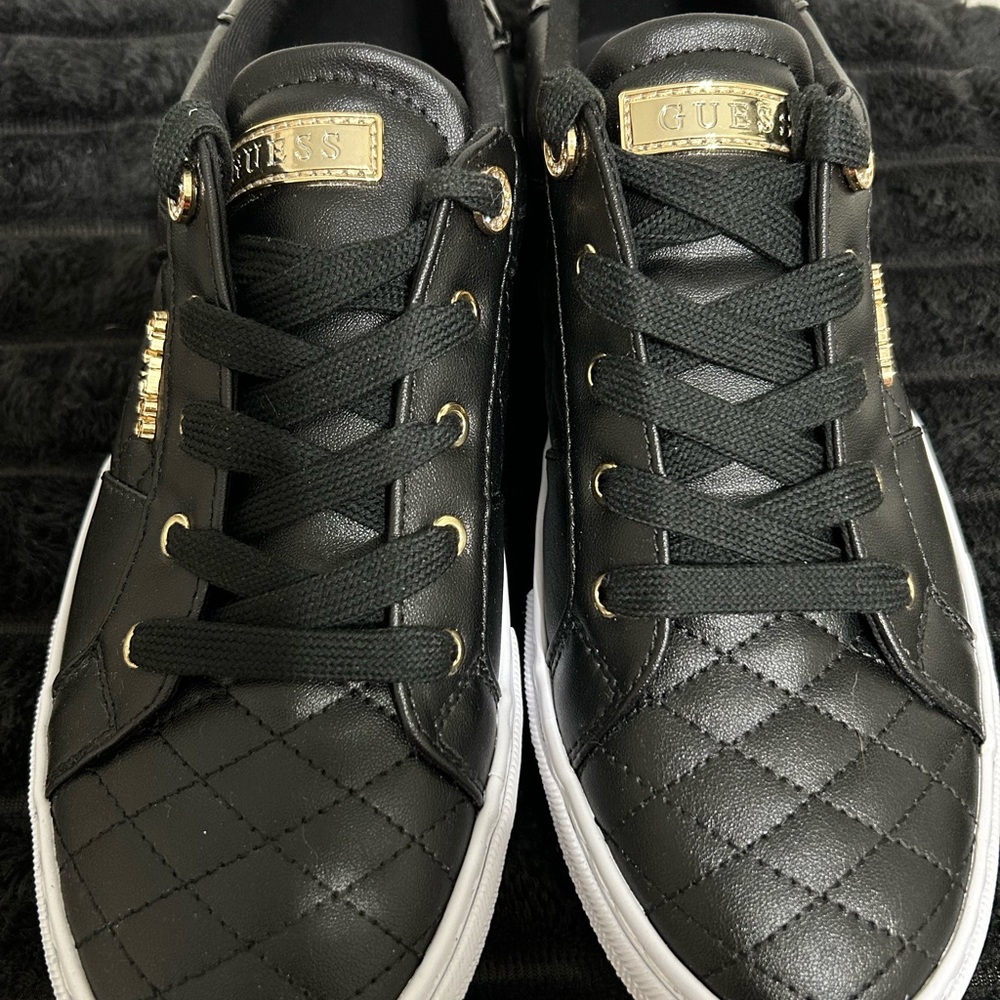Macy's Guess Black Quilted Sneakers with Gold Details - Picture 4 of 5